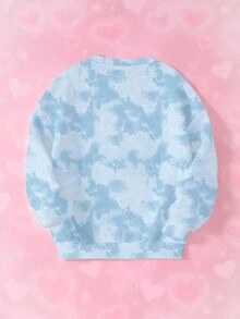THE POWERPUFF GIRLS X SHEIN 青少年女孩字母卡通圖案休閒日常長袖運動衫 - 白色 - 查看 2
