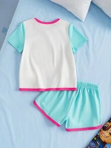 SHEIN | PAW Patrol Young Girl Crew Neck Short Sleeve T-Shirt And Shorts Loungewear Set - Mint Green - View 2