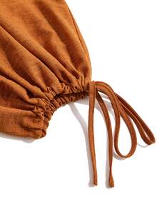 Brilight Textured 2 Pieces Set V Neck Crop Blazer Drawstring Wide Leg Pants Elegant Outfit For Teachers' Day Daily Office Corporate Rust Brown Autumn - Burnt Orange - View 7
