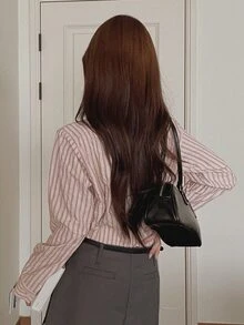 DAZY 女款休閒通勤條紋襯衫 - 粉色 - 查看 8