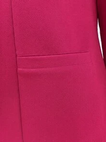 SHEIN Clasi 女款無領百搭純色優雅極簡百搭舒適紅色標準版夾克 - 玫紅色 - 查看 6