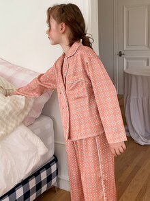 Dazy Kids Tween Girl All-Over Print Long Sleeve Top And Pants Casual Daily Home Sleepwear Set Fall - Watermelon Pink - View 7