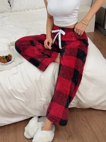 Napfluff Autumn/Winter New European & American Style Patterned Loose Casual Thermal Lined Thick Pajama Pants For Women - Red - View 6