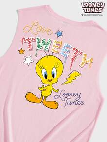 LOONEY TUNES X SHEIN Manfinity Joysei 男士字母卡通印花上衣，適合日常休閒穿著，情侶穿搭 - 粉色 - 查看 2