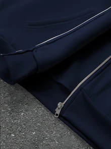 PAVTROS Men's Embossed Long Sleeve Hoodie And Drawstring Waist Pants Set - Navy Blue - View 4