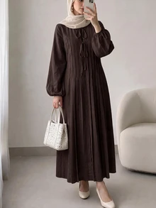 Solavon Women's Solid Color Casual Party Long Dress - Coffee Brown - View 4