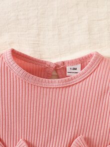 SHEIN 2件組新生兒春秋款酒紅色甜美公主風蝴蝶結蕾絲網紗拼接長袖洋裝附髮帶套裝，寬鬆舒適版型，適合日常穿著、滿月宴、1歲生日派對、節日聚會、拍照拍攝 - 粉色 - 查看 4