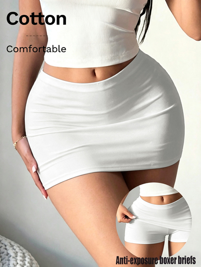 SHEIN SXY Women's White Sexy Basic Casual Mini Bodycon Skirt With Built-In Leggings Beach Club Clubbing Autumn