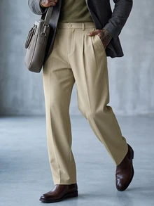 DAZY Spring/Autumn Commute Light Khaki Semi-Elastic Waist Slightly Loose Straight Leg Men's Pants - Khaki - View 5