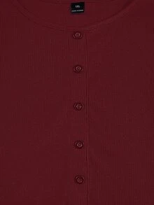 SHEIN Essnce Plus Size Summer Casual Solid Color Front Button T-Shirt - Burgundy - View 6