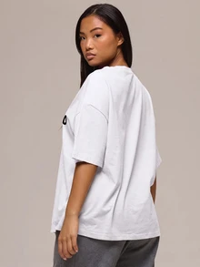 MUSERA 炭灰色圖案 Logo 細節女款 T 恤，冬季休閒日常舒適穿搭，酷綠色 - 白色 - 查看 4