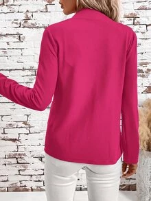 SHEIN Clasi 女款無領百搭純色優雅極簡百搭舒適紅色標準版夾克 - 玫紅色 - 查看 2