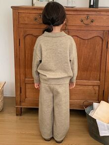 Dazy Kids Tween Girl) Casual Long Sleeve Sweater Top With Turn-Down Collar + Wide Leg Pants 2 Pieces Set - Apricot - View 5