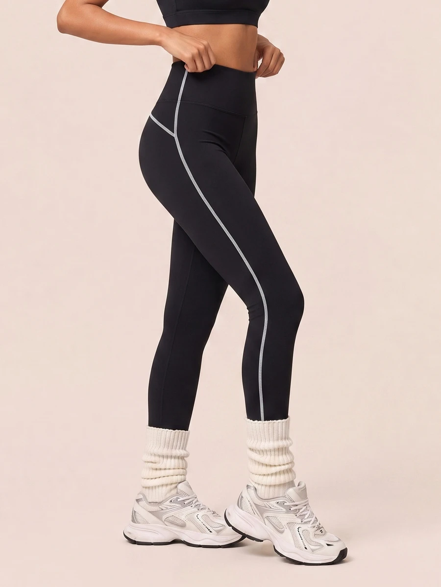 SHEIN BAE Women Black High Waist Leggings Tummy Control Gym Workout Training Running Yoga Athletic Pants - Black - View 1