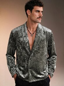 ZURIURI Men's Casual Velvet Long Sleeve T-Shirt For Daily Wear - Grey - View 5