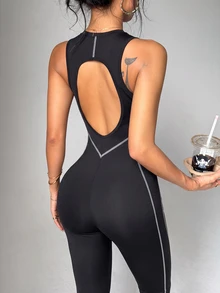 Slayform Slayform Women's Casual Striped Colorblock Slim Fit Athletic Jumpsuit - Black - View 1