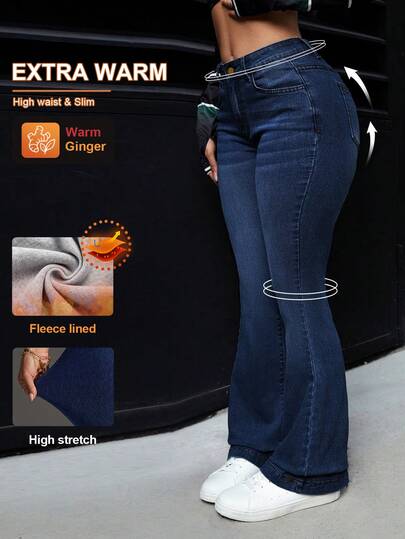 Flexra Plus Size Casual Washed Flared Jeans