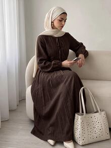 Solavon Women's Solid Color Casual Party Long Dress - Coffee Brown - View 7