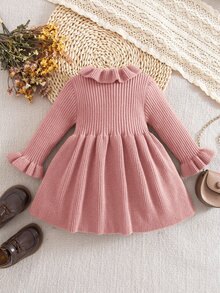 SHEIN 女嬰花卉刺繡荷葉領洋裝 - 粉色 - 查看 2