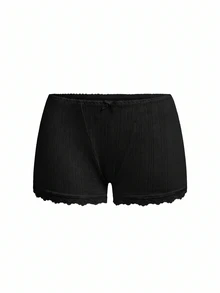 Ocili Women's Pure Cotton Knitted Jacquard Comfortable Patchwork Mini Lace Bow Decor Boxer Briefs - Black - View 8