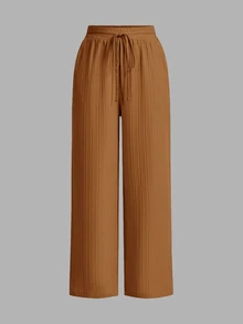 Shapeblank Bộ 3 quần casual size lớn màu trơn vải vân nổi thắt eo - Nhiều màu - Xem 3