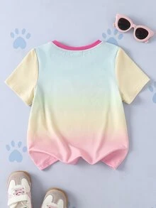 SHEIN | PAW Patrol Young Girl Letter Cartoon Print Casual Daily Short Sleeve T-Shirt - Multicolor - View 2