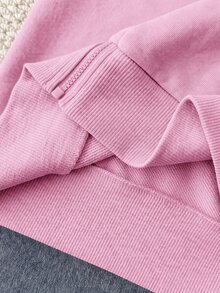 兒童青少年女孩休閒運動風灰色小馬刺繡裝飾連帽開襟衛衣，秋冬款 - 粉色 - 查看 8