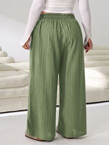 Solflare Olive Green Casual Loose Plus Size Women's Long Pants - Olive Green - View 2