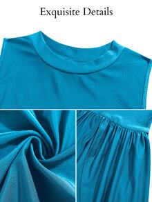 SOLERSUN Plus-Size Women's Fitted Ruched Hem Asymmetric Midi Dress, Perfect For Parties And Gatherings. - Teal Blue - View 9