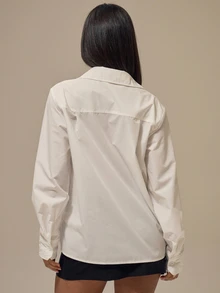 MUSERA Kemeja Poplin Lengan Panjang Ukuran Besar dengan Kancing Depan, Kerah Lancip, Satu Saku Dada, dan Kerah Lancip, Pakaian Kerja Formal, Kebutuhan Sehari-hari di Kantor - Putih - View 4