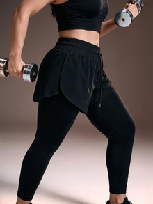 Powerista Women's Black 2 In 1 Plus Size Sports Leggings - Black - View 4