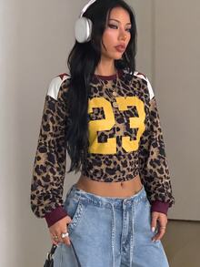 Coolane 女款秋季時尚豹紋數位印花短版運動衫 - 白色 - 查看 6
