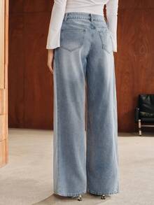 Anewsta Celana Jeans Lurus Biru Chiffon Patchwork Desain Fashion Baru - Biru - View 7