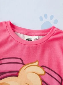 SHEIN | PAW Patrol 1pc Fun Casual Style Young Girl Cartoon Print Round Neck Short Sleeve Comfortable T-Shirt - Pink - View 4