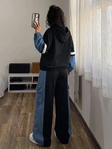 StreetHx Jaket Denim Kasual Serbaguna untuk Wanita dengan Resleting dan Desain Blok Warna, Cocok untuk Penggunaan Sehari-hari - MultiWarna - View 2