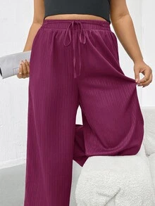 Shapeblank Plus Size Women's Solid Color Waist Tie Wide Leg Loose Pants - Multicolor - View 8