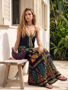 CAJUNI Women's Loose Paisley Pattern Spaghetti Strap Vacation Dress - Multicolor - View 1