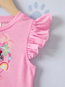 SHEIN | PAW Patrol Young Girl Fun Round Neck Cartoon Print Mesh Dress - Pink - View 6