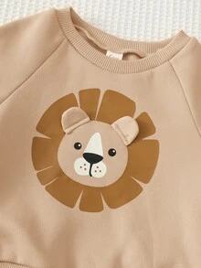 Cozy Pixies 兒童嬰兒男童女童卡通動物圖案針織軟綿圓領長袖保暖內裡套頭衛衣2件組，卡通獅子老虎頭3D耳朵圓領插肩袖套頭衛衣，百搭舒適可愛保暖 - 彩色 - 查看 7