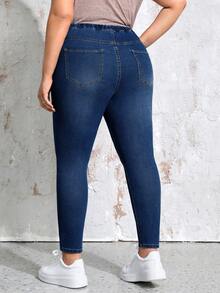 EMERY ROSE Plus Size Women's Casual Versatile Daily Wear Denim Jeans With Pockets - Dark Wash - View 2