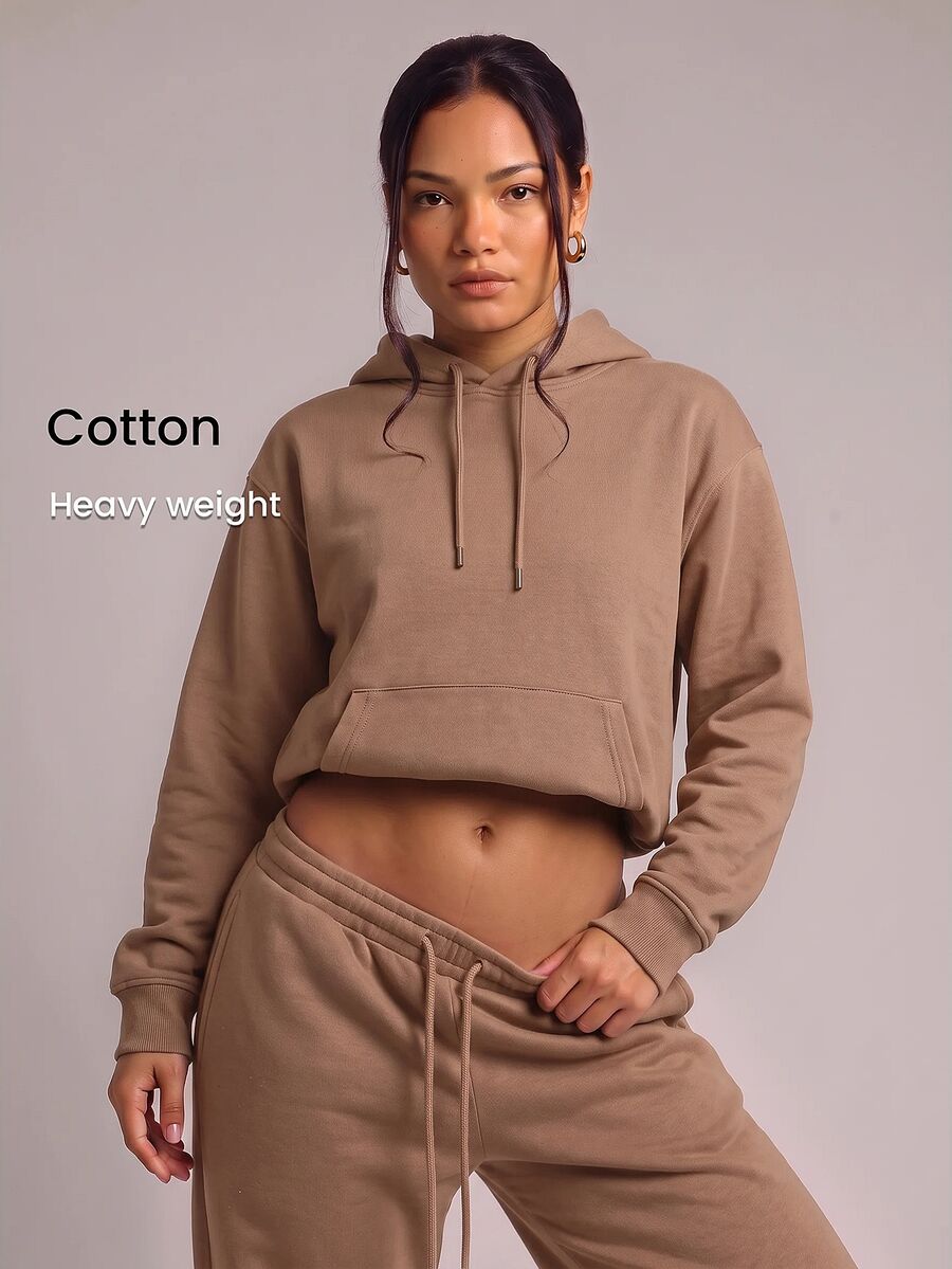 YARNWELL Sweatshirt Lengan Panjang Saku Ukuran Plus Fashion Kasual - Unta - View 1