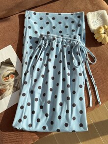Comfortcana Plus Size Women Polka Dot Casual Versatile Wide Leg Pants For Daily Wear - Baby Blue - View 7