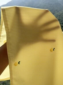 Comfortcana Conjunto de 2 piezas de top de manga larga y pantalones con patrón de rayas y bordado de limón para mujer talla grande, casual para uso diario - Amarillo - Ver 5