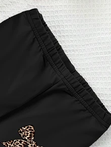 Elladie kids 女童時尚創意清新極簡豹紋蝴蝶結設計圖案基礎短版T恤與內搭褲套裝，舒適日常穿著 - 彩色 - 查看 6