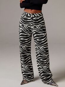 Athîral Denim Celana Jeans Wanita Motif Zebra Potongan Lurus - Hitam - View 1
