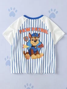 SHEIN | PAW Patrol Young Boy Striped Patchwork Cartoon Print T-Shirt - White - View 2