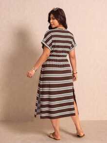 Elaquor Casual Pattern Plus Size Round Neck Short Sleeve Dress, Suitable For Spring And Summer - Multicolor - View 2