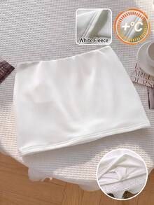 SHEIN Tween女孩白色秋冬休閒百搭抓絨內裡厚實羅紋低腰裙，內含內褲，兒童休閒純色低腰迷你裙 - 白色 - 查看 7