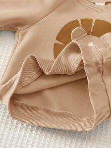Cozy Pixies 兒童嬰兒男童女童卡通動物圖案針織軟綿圓領長袖保暖內裡套頭衛衣2件組，卡通獅子老虎頭3D耳朵圓領插肩袖套頭衛衣，百搭舒適可愛保暖 - 彩色 - 查看 10