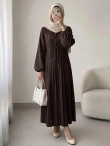 Solavon Women's Solid Color Casual Party Long Dress - Coffee Brown - View 3